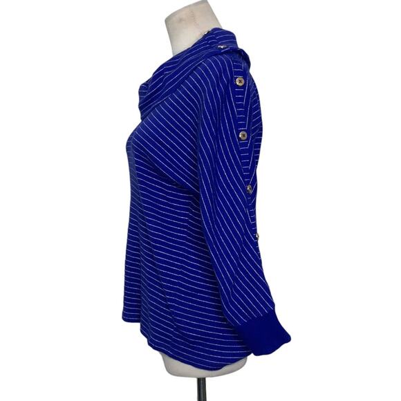 Rafaella blue striped long sleeves cowl neck sweater size Medium - Picture 6 of 8